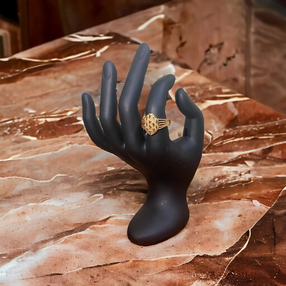 Regal Gilded Splendor: Exquisite Golden Ring with Intricately Detailed and Masterfully Crafted Design