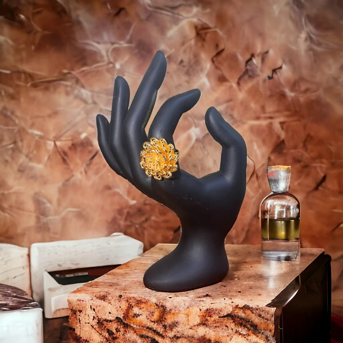 Golden Symphony of Floral Majesty: Exquisitely Crafted Plated Flower Design Ring for Enduring Elegance and Grace