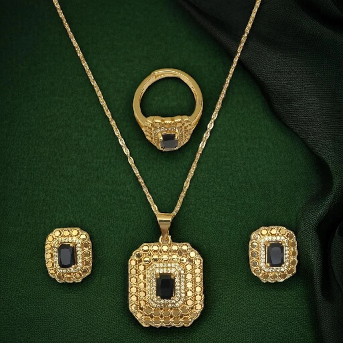 Celestial Cascade: Heavenly Pendant Necklace, Graceful Earrings, and Radiant Ring
