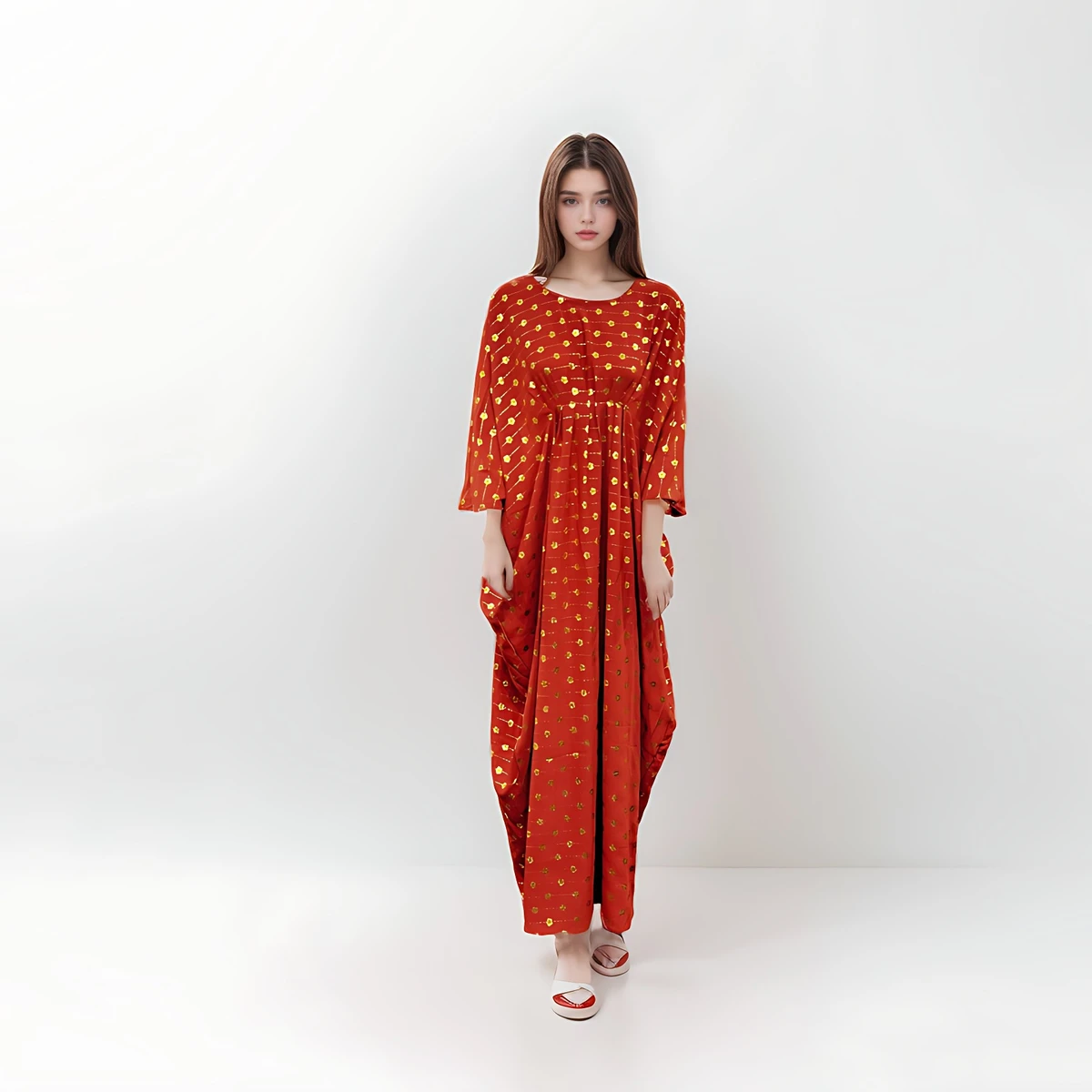 Maxi Dress with Golden Accents: Bohemian Style Long Dress for Effortless Elegance