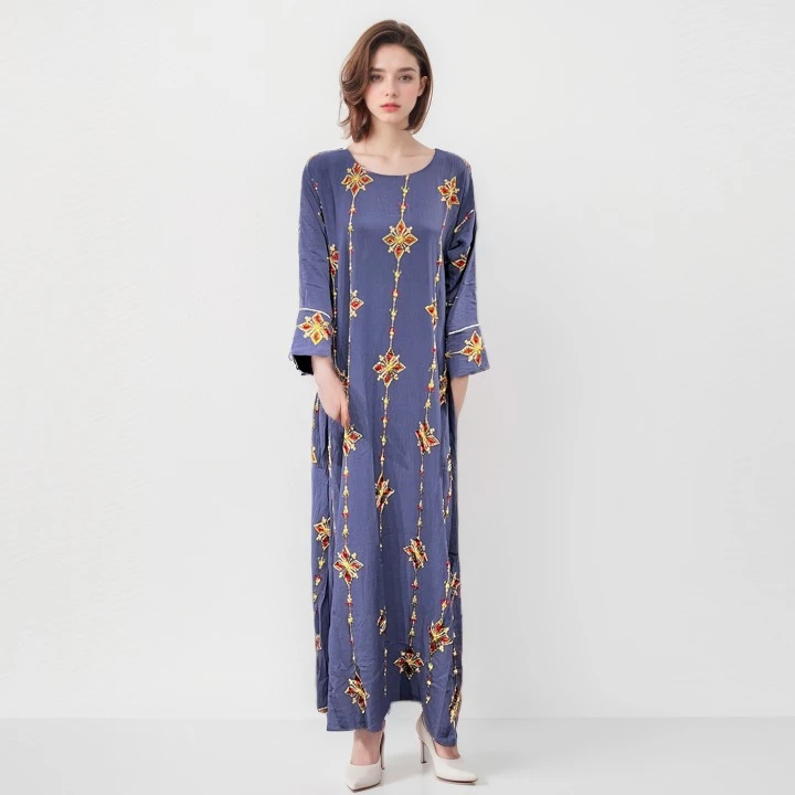 Elegant Maxi Dress with Floral Embroidery: Bohemian Long Dress for Unique Style