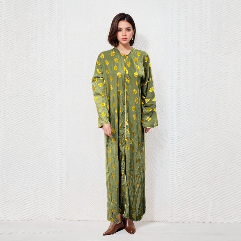 Elegant Maxi Dress with Golden Leaf Embroidery: A Timeless Boho Long Dress